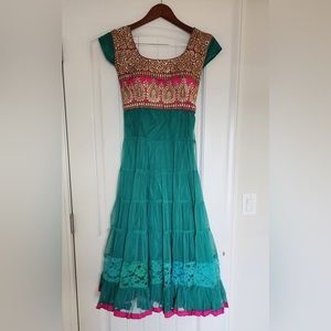 3 pieces net dress. Sky blue color dress with dupatta and skinny style pants